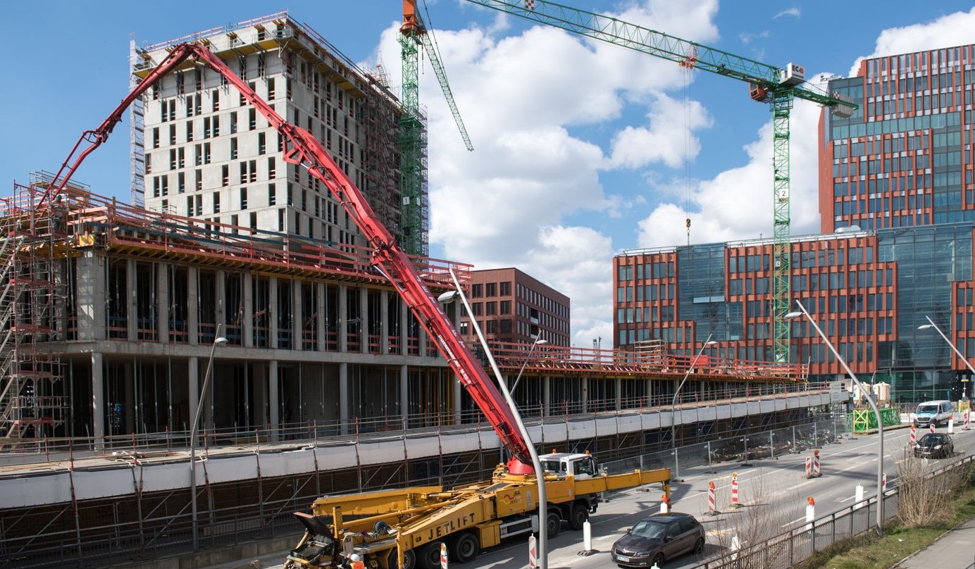 Concrete being placed on a construction site